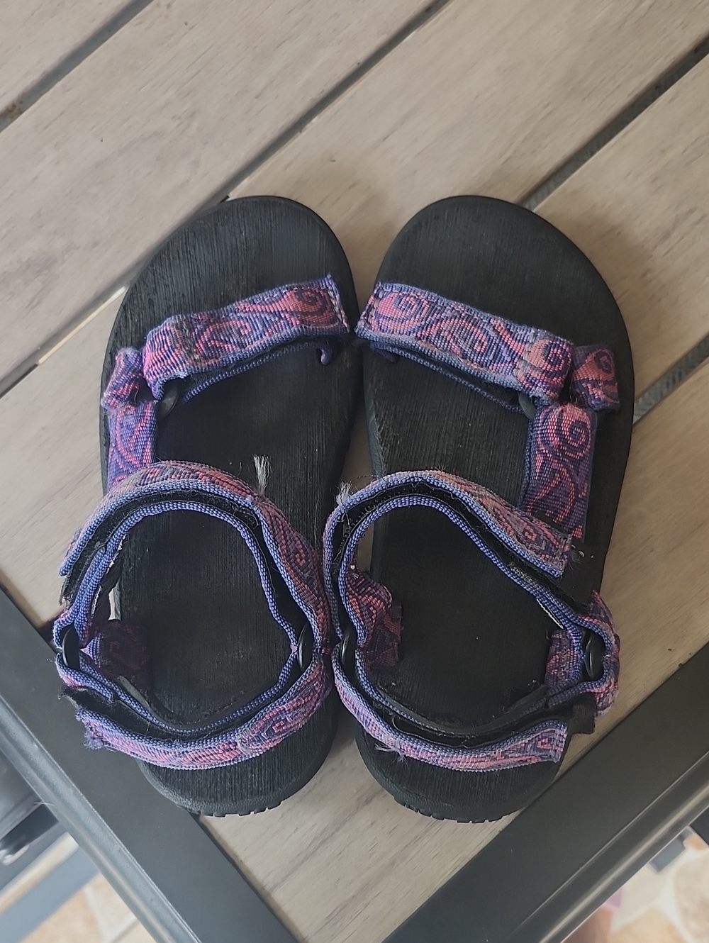 Teva Kids Black Sandals with Purple Pink Patterned Straps